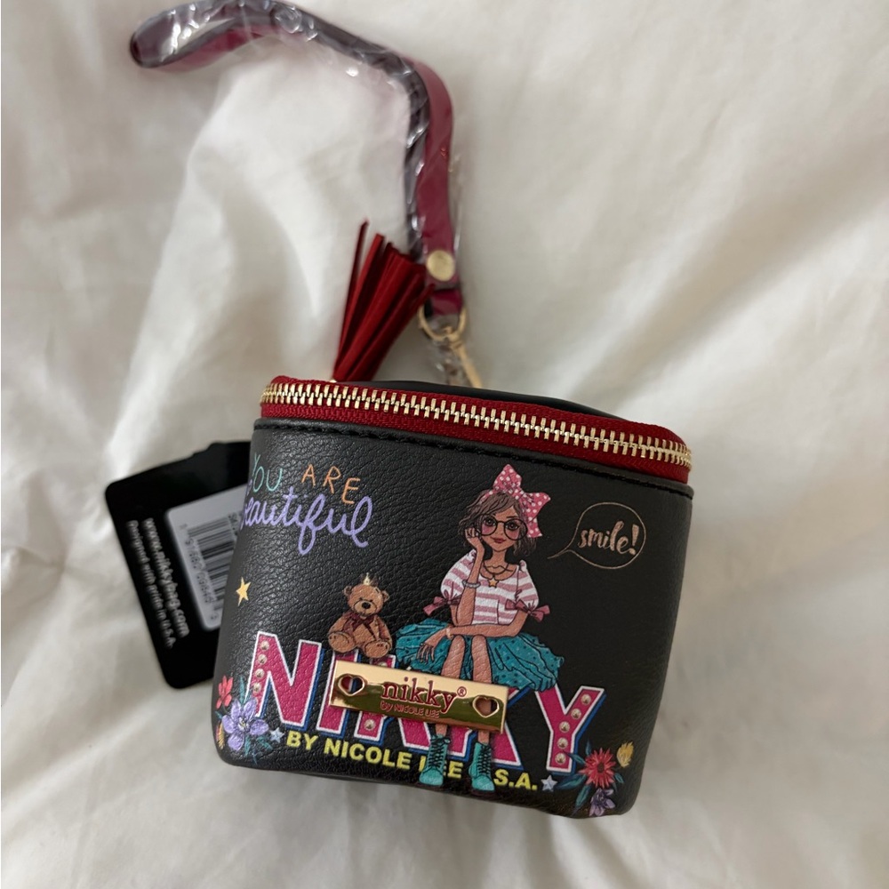 Nicole Lee Black Cosmetic Bag with Red Accents